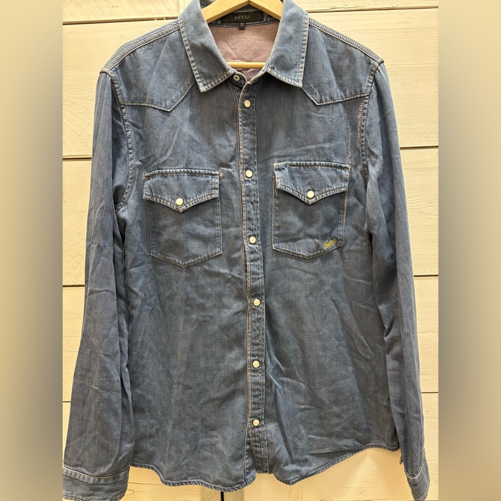 Gucci Distressed Snap button denim western shirt - 52